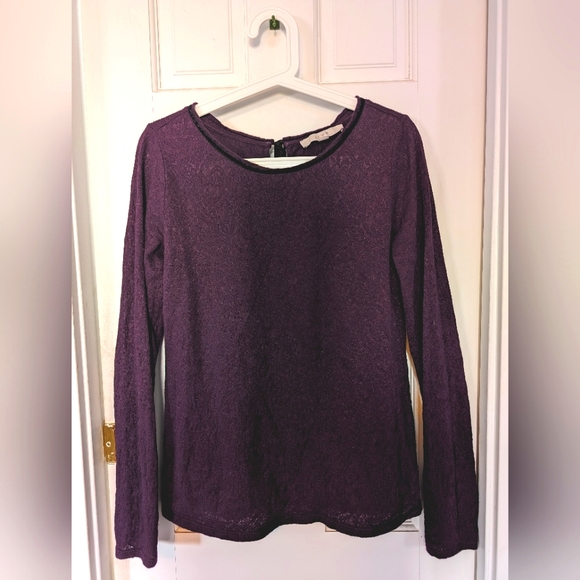 LOFT Purple Lace Long Sleeve with Ribbon Detail | Women's Medium - Picture 2 of 7